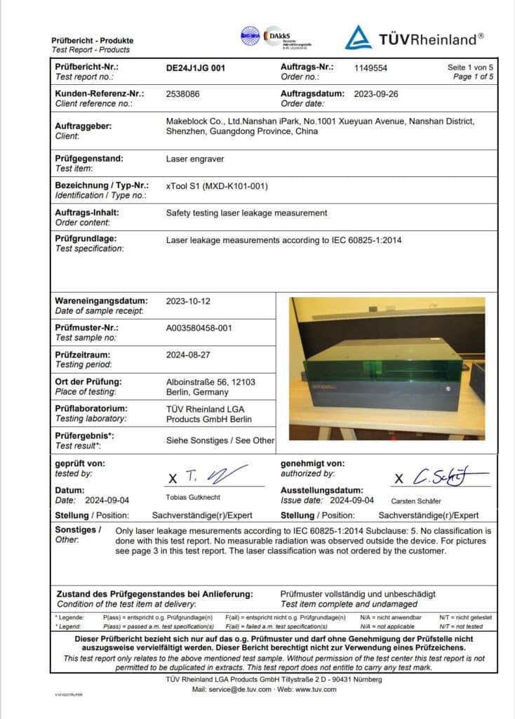 XTool TÜV Lasersicherheit